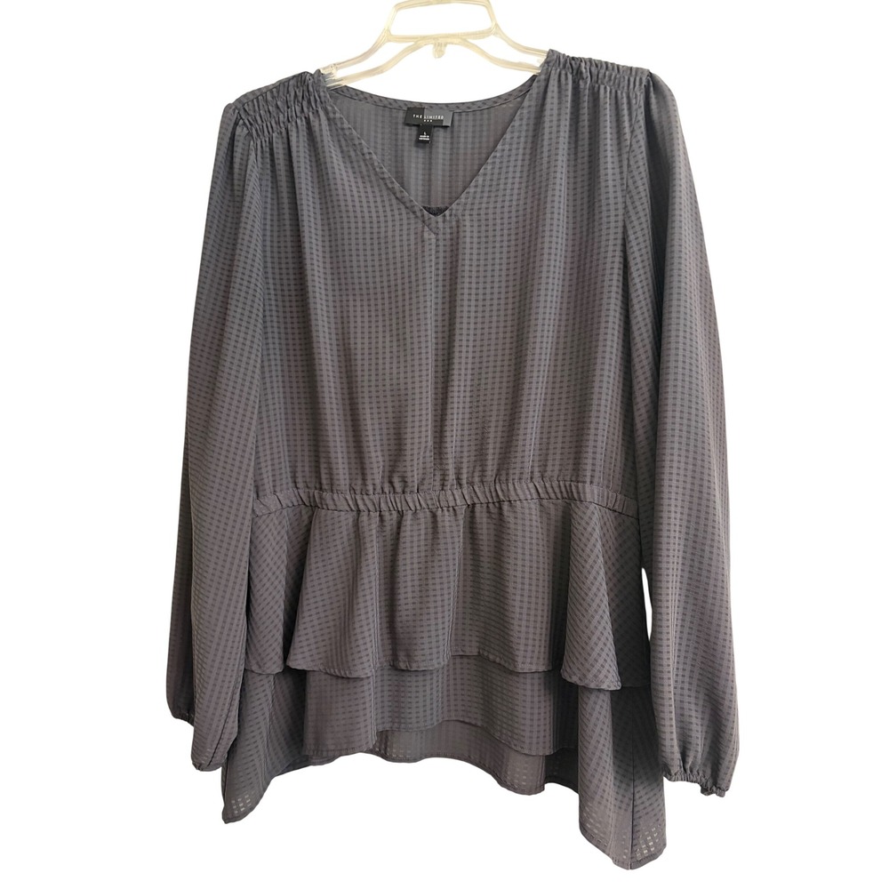 The Limited Peplum Blouse Large Gray | Business, Casual, Ruffle, Tiered, V-Neck